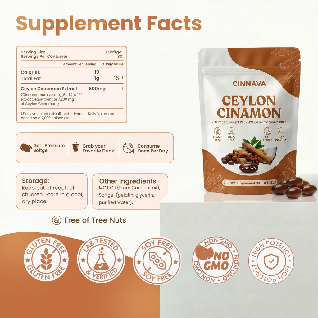 Ceylon Cinnamon 7200mg Equivalent with MCT Oil