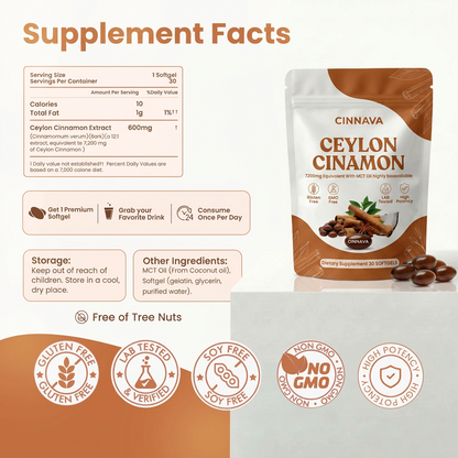 Ceylon Cinnamon 7200mg Equivalent with MCT Oil